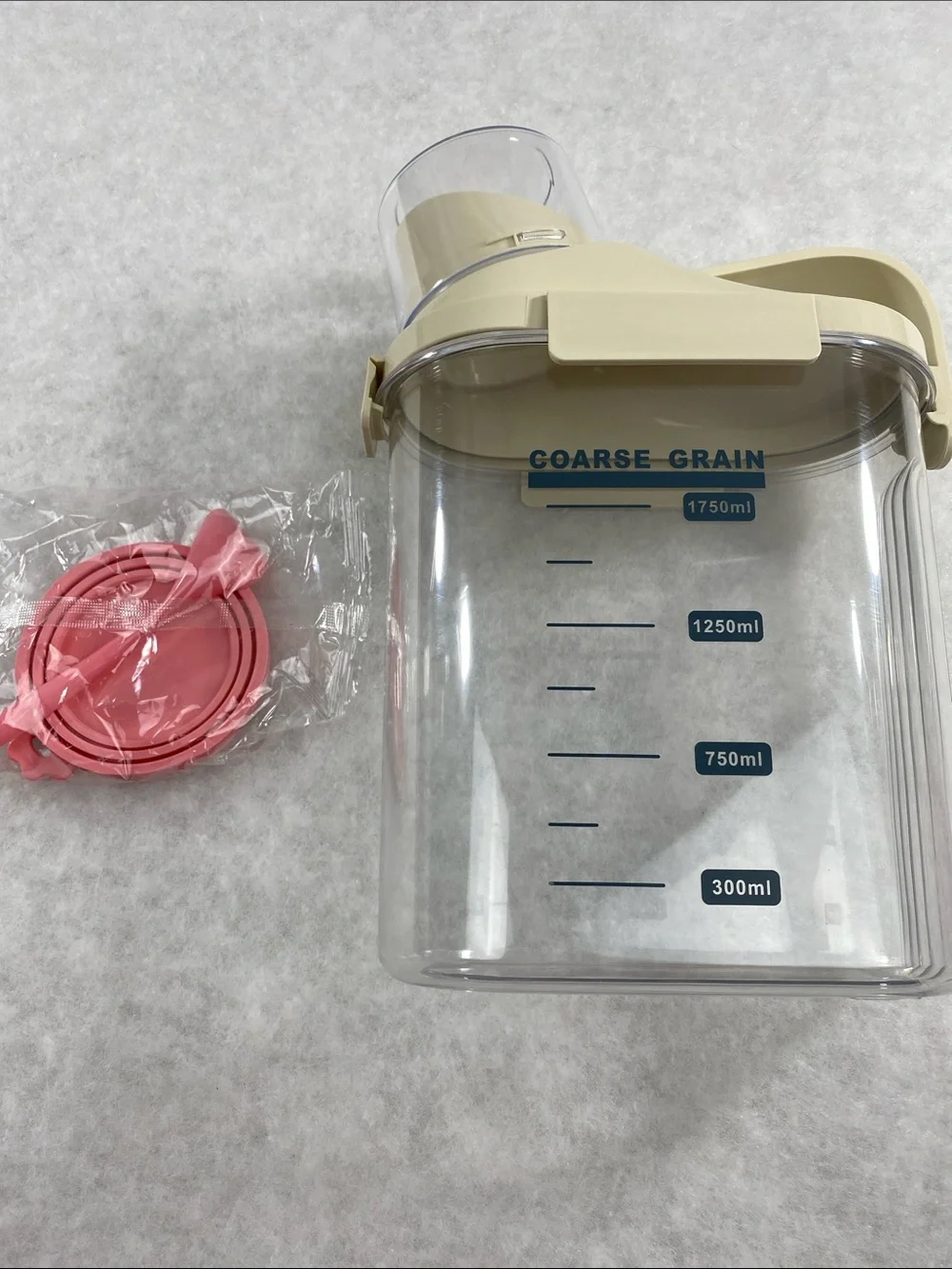 Coarse Grain 1750ml Clear Storage Canister with Beige Lid cat storage food